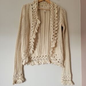 Vintage Y2K Abercrombie & Fitch Crochet Knit Open Front Boho Cardigan Sz Medium
